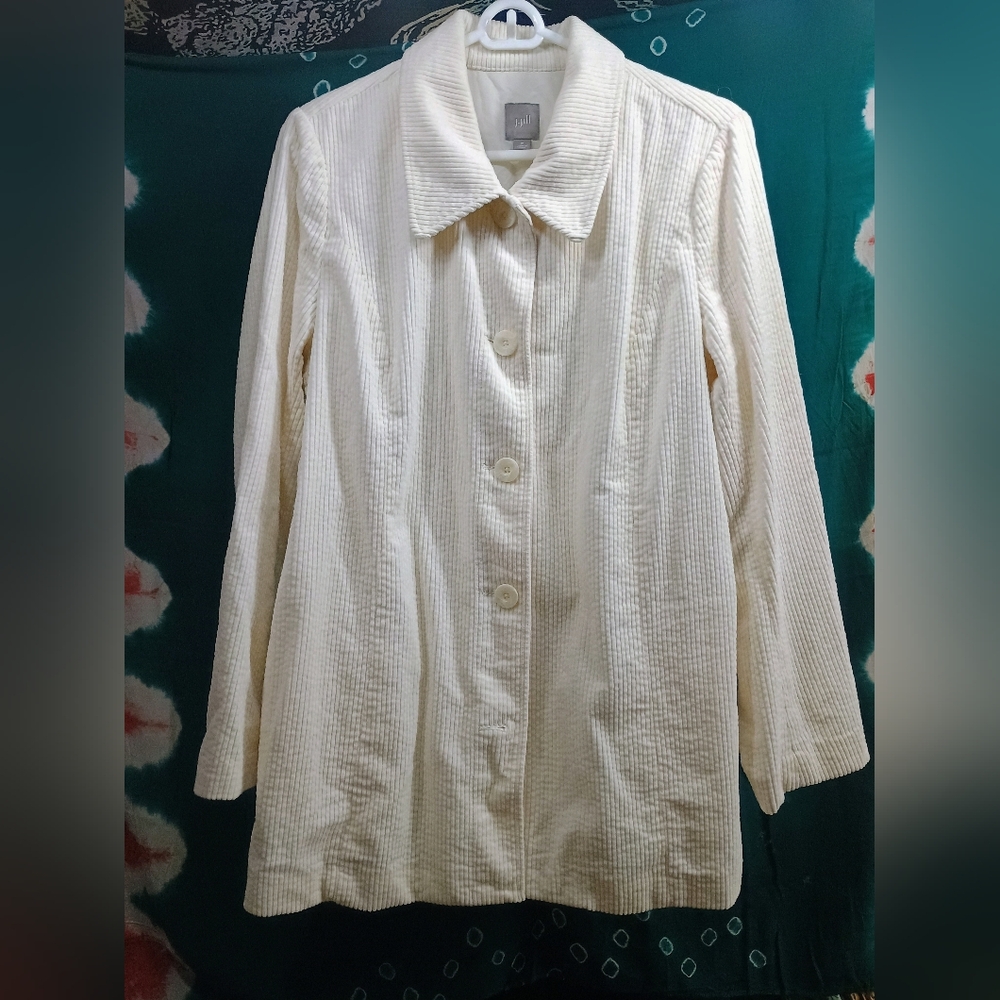 J. Jill Cream Textured Button-Front Trench Coat